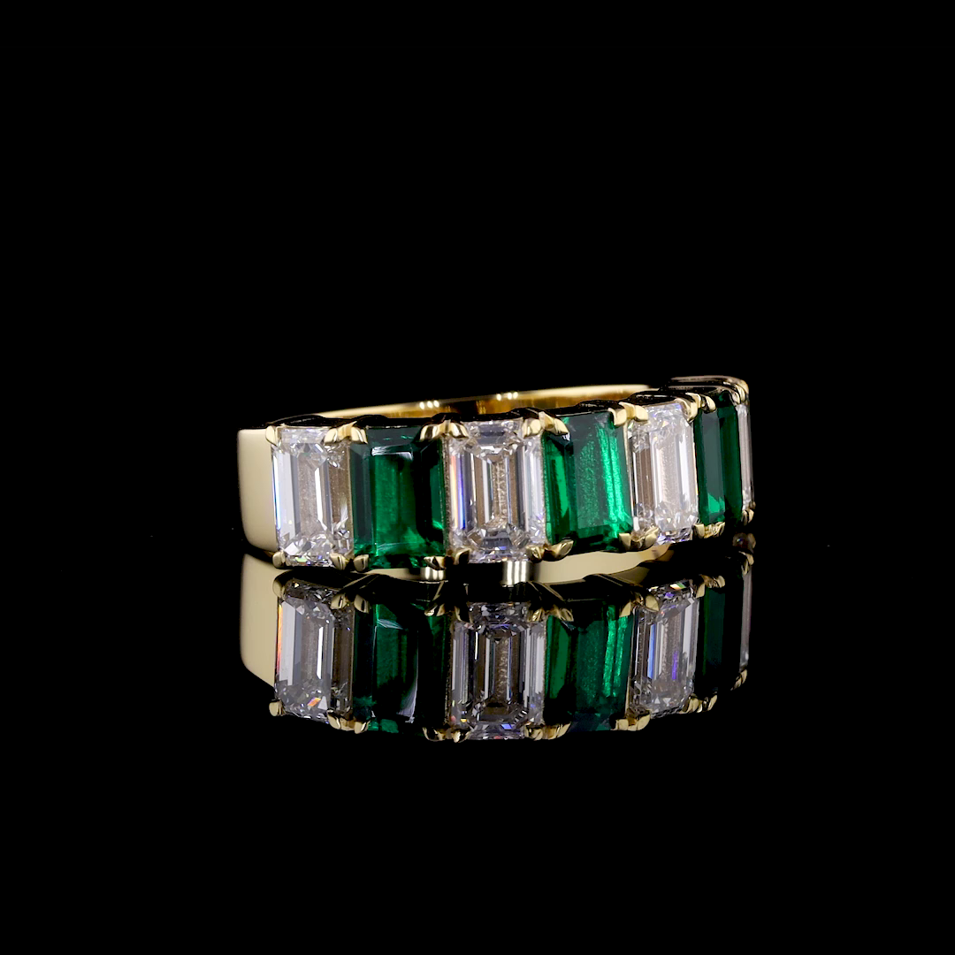 Emerald-Cut Ruby & Lab-Grown Diamond Half-Eternity Wedding Band - Nievaa Jewels - Image 3