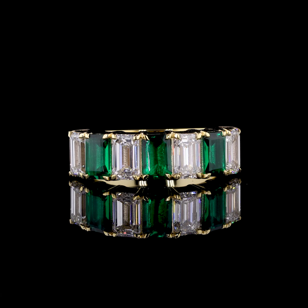 Emerald-Cut Ruby & Lab-Grown Diamond Half-Eternity Wedding Band - Nievaa Jewels