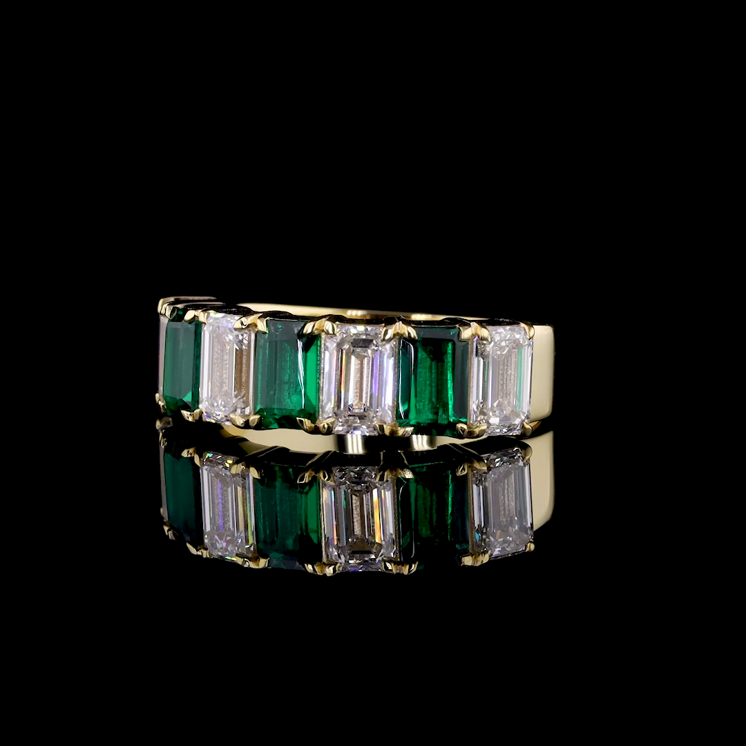 Emerald-Cut Ruby & Lab-Grown Diamond Half-Eternity Wedding Band - Nievaa Jewels - Image 4