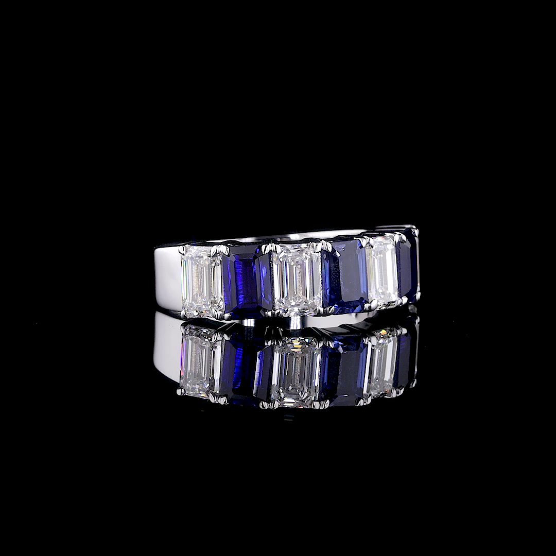 Emerald-Cut Ruby & Lab-Grown Diamond Half-Eternity Wedding Band - Nievaa Jewels - Image 8