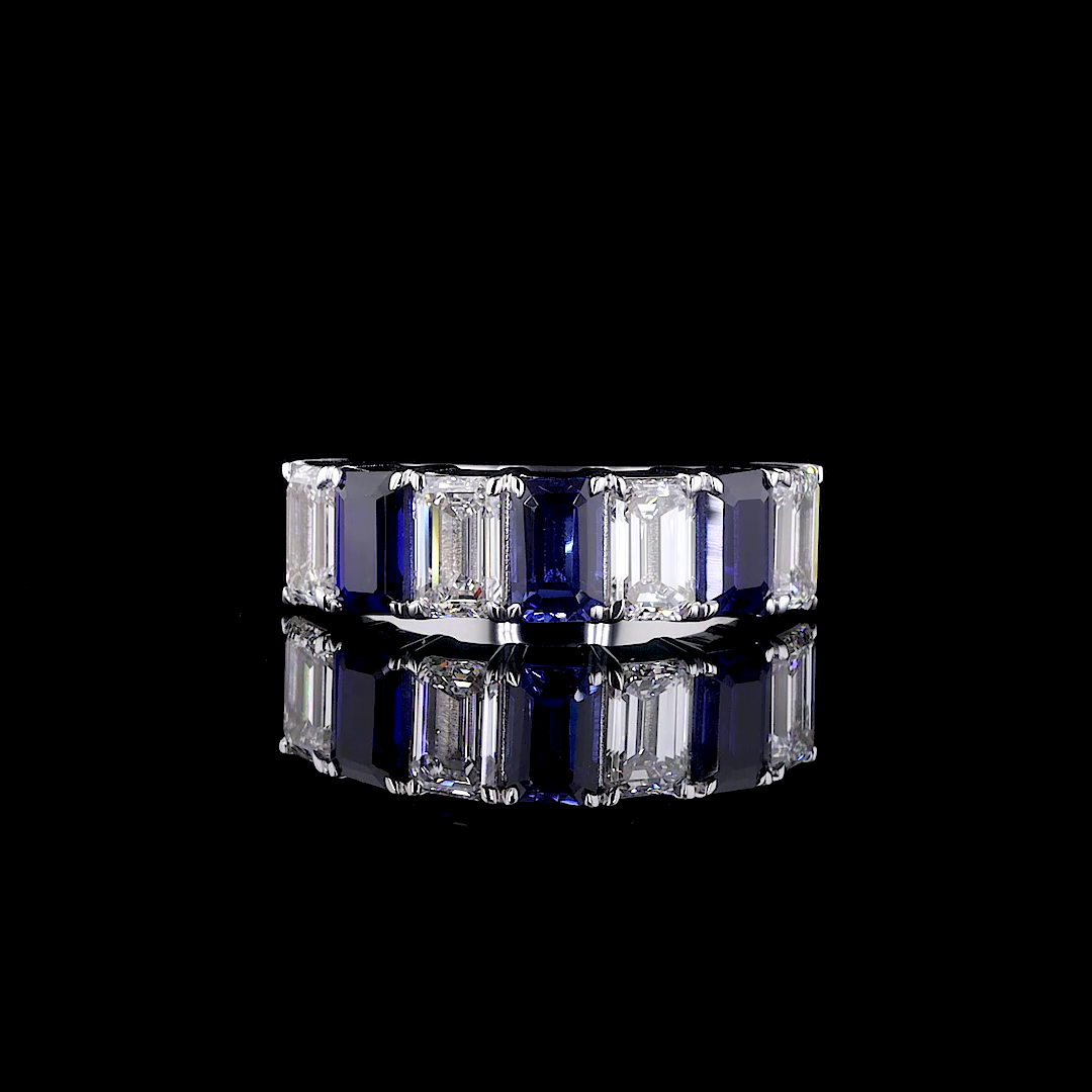 Emerald-Cut Ruby & Lab-Grown Diamond Half-Eternity Wedding Band - Nievaa Jewels - Image 2