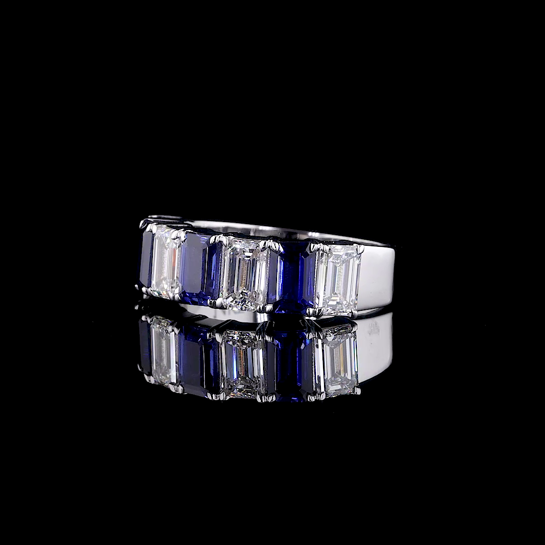 Emerald-Cut Ruby & Lab-Grown Diamond Half-Eternity Wedding Band - Nievaa Jewels - Image 9