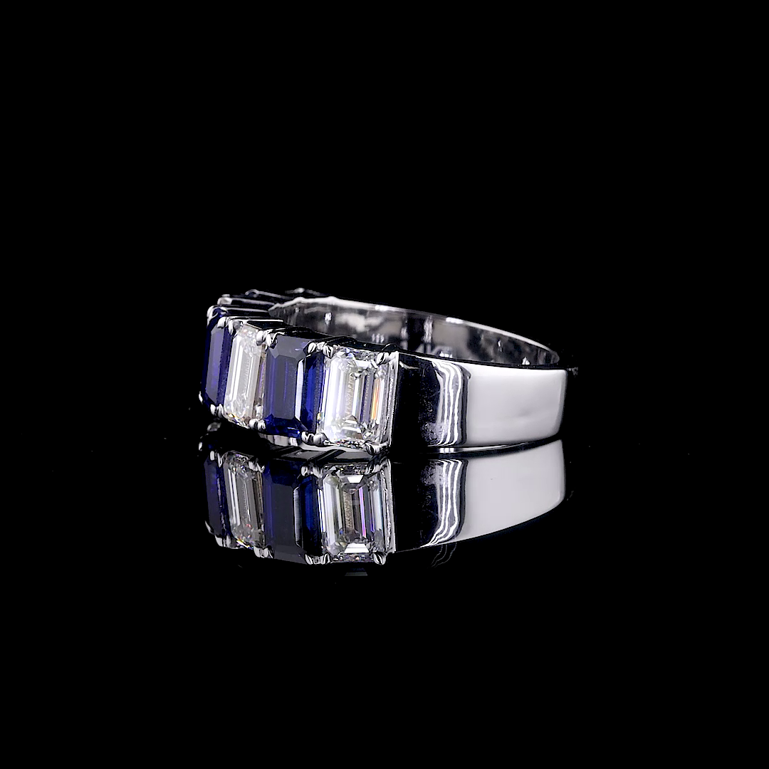 Emerald-Cut Ruby & Lab-Grown Diamond Half-Eternity Wedding Band - Nievaa Jewels - Image 10