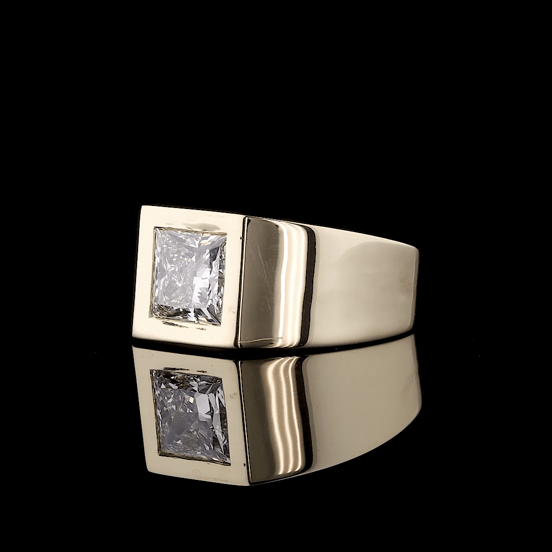 Men’s Solitaire Yellow Gold Lab Grown Diamond Ring – 3.00 CT Princess Cut - Image 2